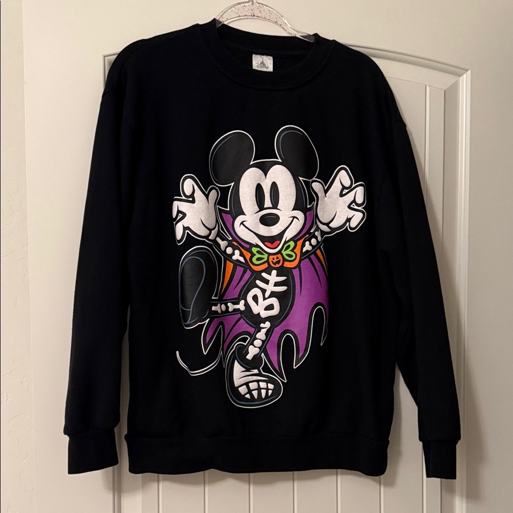 Disney Black Crewneck Sweater with Mickey Mouse in Purple Cape